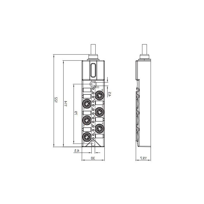 M8分线盒、双通道、PNP、6端口一体式、带LED、PUR柔性电缆、黑色护套、23P641-XXX